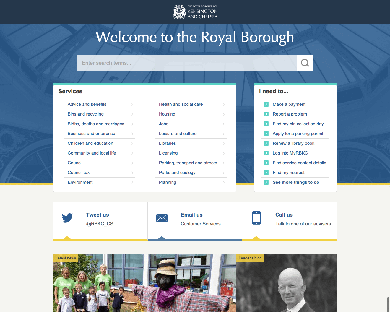 Screen shot of the new home page